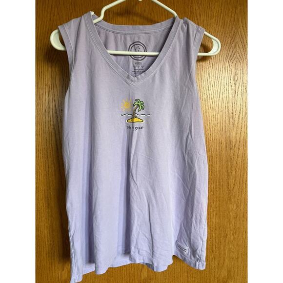LIFE IS GOOD V-neck lavender tank top, women's size L - Picture 7 of 8